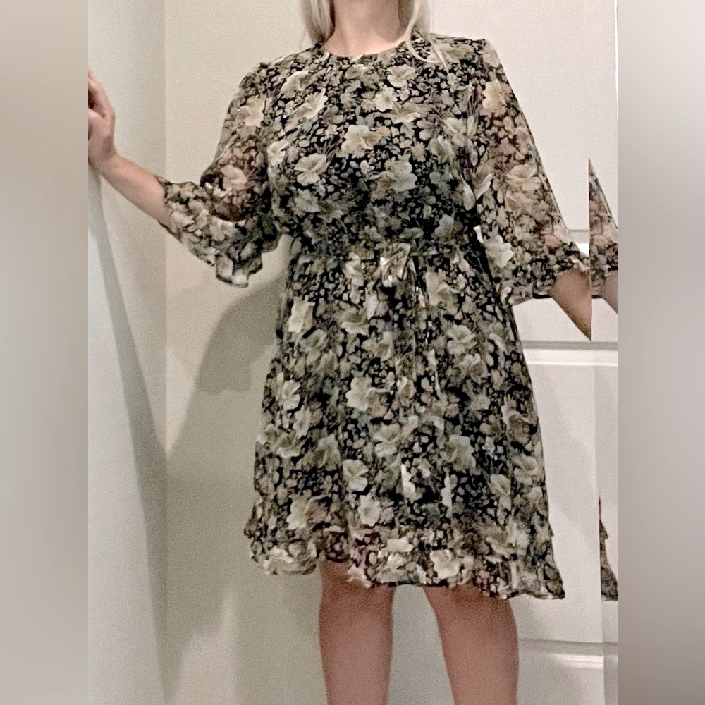 SOLD - Black sheer floral mini dress
